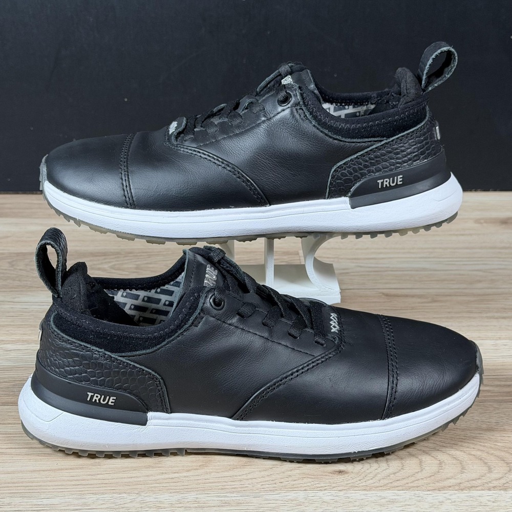 TRUE Linkswear Lux Tour Golf Shoes Mens Size 9 Black White Leather Spikeless